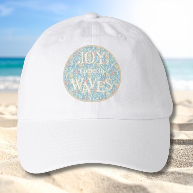 Joy Comes in Waves – Boho Beach  Hat (Joy Comes in Waves - Beachy Boho Summer Ball Cap - Perfect for Fans of Summer Surf)