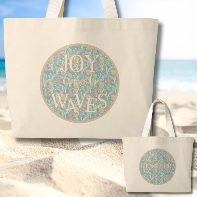 Joy Comes in Waves – Boho Beach  Large Tote Bag (Joy Comes in Waves – Boho Beach Tote Bag)