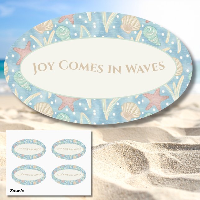 Joy Comes in Waves – Boho Beach Oval Sticker Set (Joy Comes in Waves – Boho Beach Oval Sticker Set)