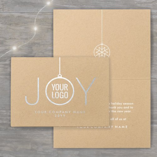 JOY Company Logo Kraft Modern Holiday Silver Real Foil Card