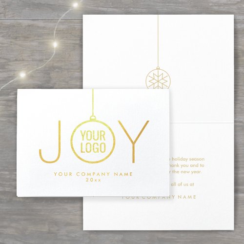 JOY Company Logo Modern Holiday Ornament Gold Real Foil Card