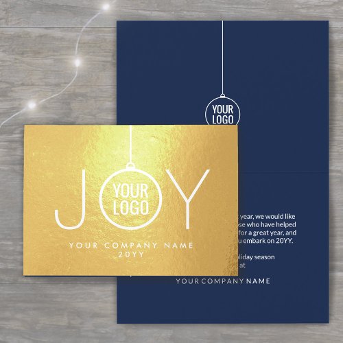 JOY Company Logo Modern Holiday Ornament Gold Real Foil Card