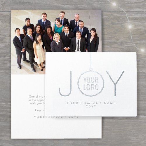 JOY Company Logo  Photo Corporate Holiday Silver Foil Card