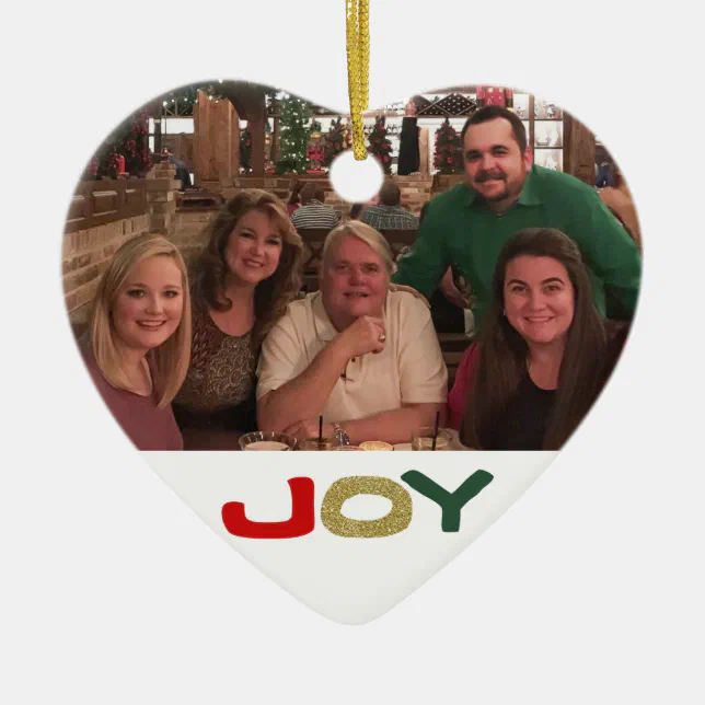 Joy Custom 2-sided Family Photo Christmas Ceramic Ornament | Zazzle