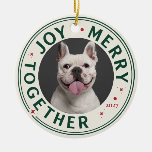 Joy Custom Dog Pet Photo Christmas Holiday Ceramic Ornament