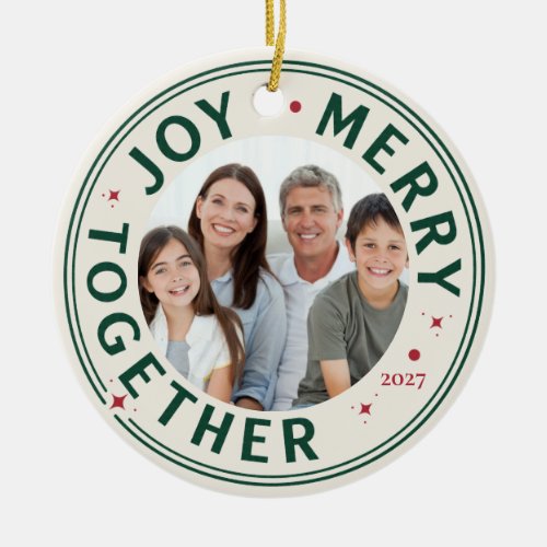 Joy Custom Family Photo Christmas Holiday Ceramic Ornament