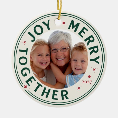 Joy Custom Family Photo Christmas Holiday Grandma Ceramic Ornament