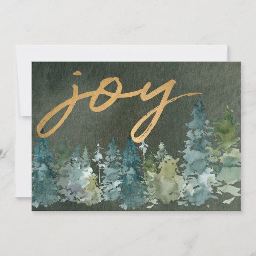 Joy Custom Family Photo Green Forest Christmas Holiday Card