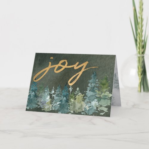 Joy Custom Family Photo Green Forest Christmas Holiday Card