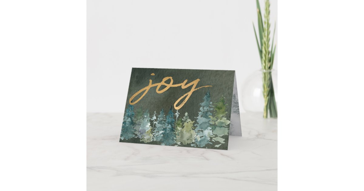 Joy Custom Family Photo Green Forest Christmas Holiday Card | Zazzle