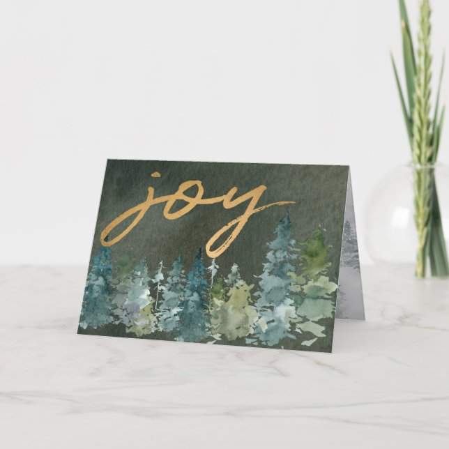 Joy Custom Family Photo Green Forest Christmas Holiday Card (Front)