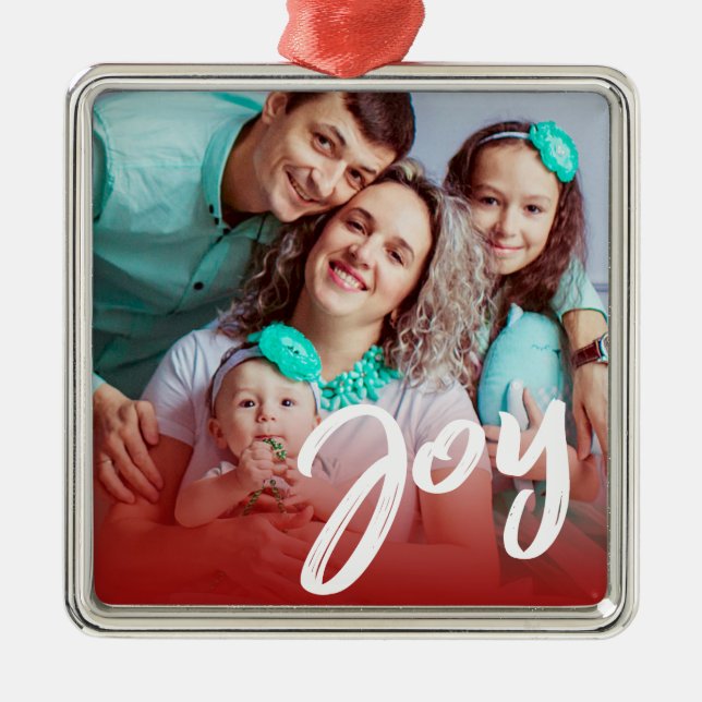 Joy Custom Photo Christmas  Personalized Keepsake Metal Ornament (Front)