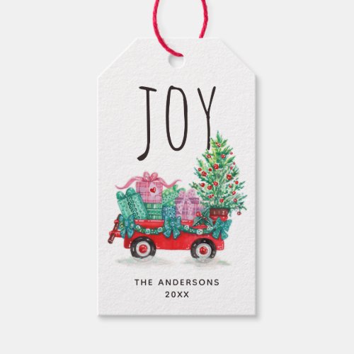 Joy Cute Christmas tree and box winter holidays Gift Tags