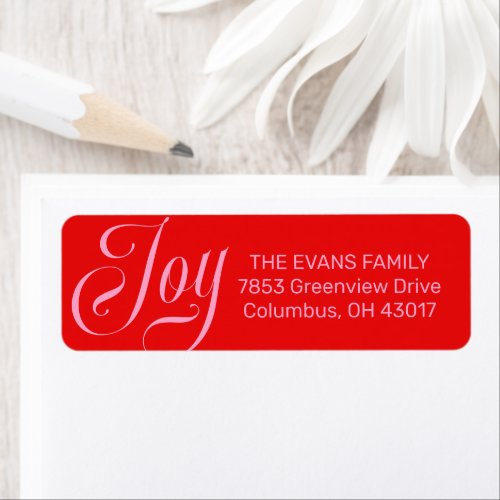 Joy cute pink red Christmas return address Label