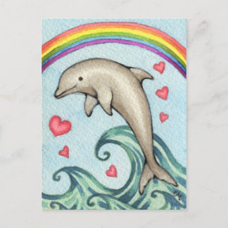 Joy - Cute Rainbow Dolphin Art Postcard