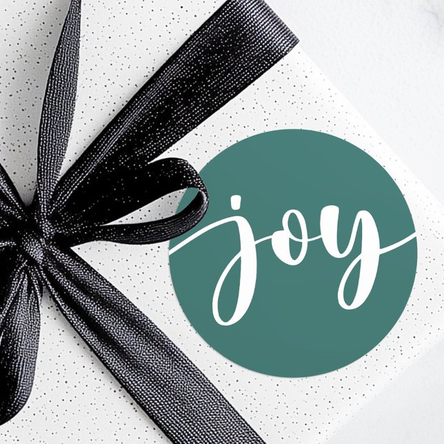 Joy cute script simple typography green Christmas Classic Round Sticker (Joy cute script simple typography green Christmas Classic Round Sticker)