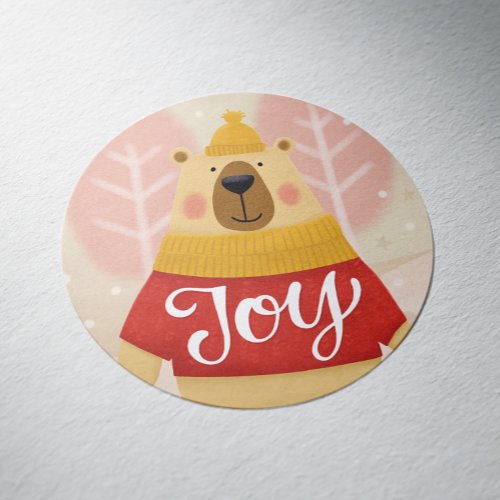 Joy Cute winter Christmas woodland bear animal Classic Round Sticker