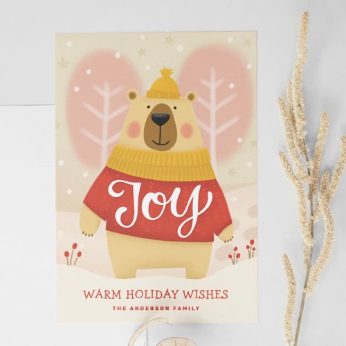 Joy Cute winter Christmas woodland bear animal Holiday Card