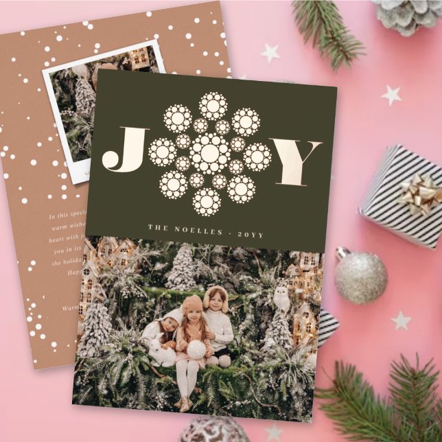 Joy Decorative Flower Christmas Ornament Elegant Foil Holiday Card (Creator Uploaded)