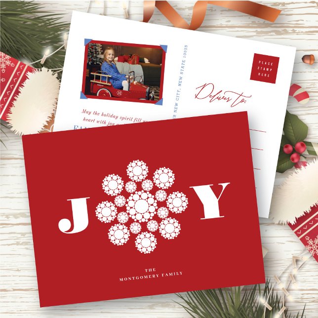 Joy Decorative Flower Christmas Ornament Elegant Holiday Postcard (Creator Uploaded)