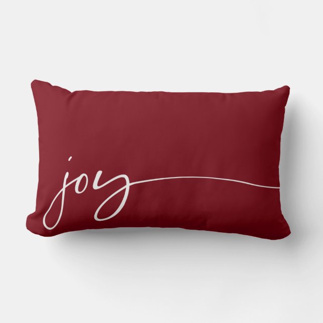 Joy Deep Red Elegant Script Typography Christmas Lumbar Pillow (Front)