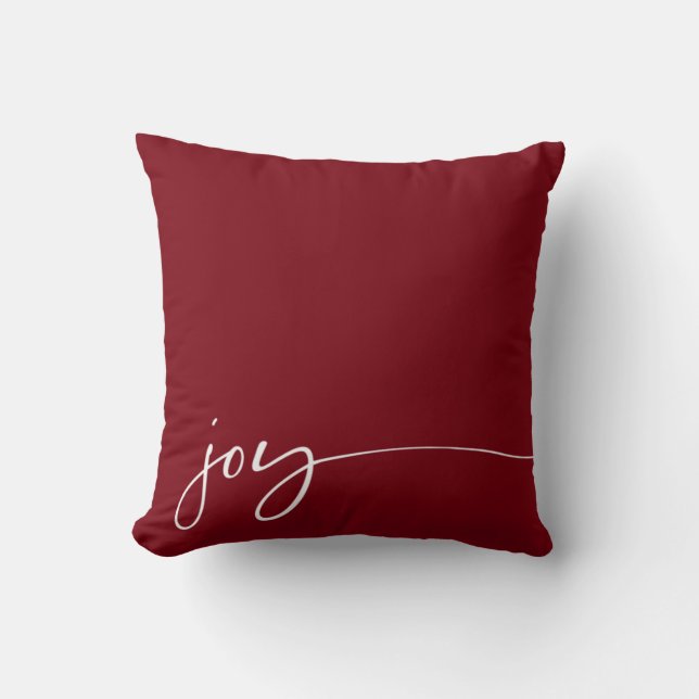 Joy Deep Red Elegant Script Typography Christmas Throw Pillow (Front)