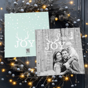 Joy Deer Antlers Holiday Christmas Mint Card
