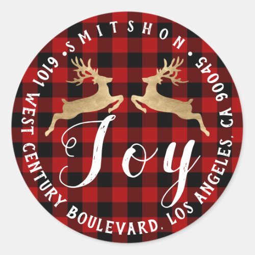 Joy Deer Holiday Return Address Buffalo FleeceGold Classic Round Sticker