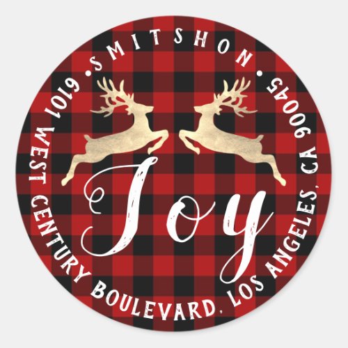 Joy Deer Holiday Return RSVP  Buffalo Fleece Gold Classic Round Sticker