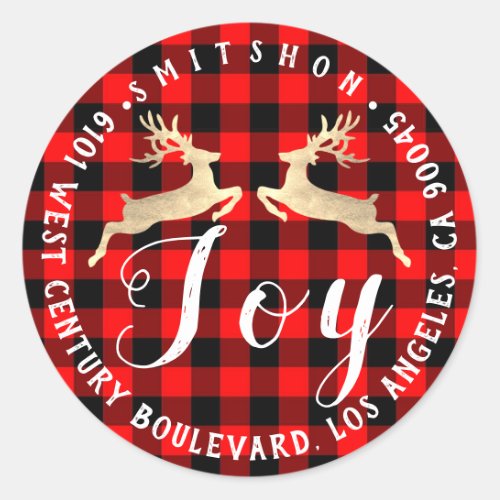 Joy Deer Holiday Return RSVP  Buffalo Fleece Gold Classic Round Sticker