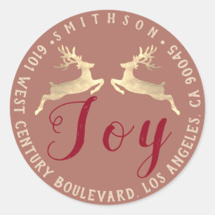 Joy Deer Holiday Return RSVP Rose Rustic Gold Classic Round Sticker