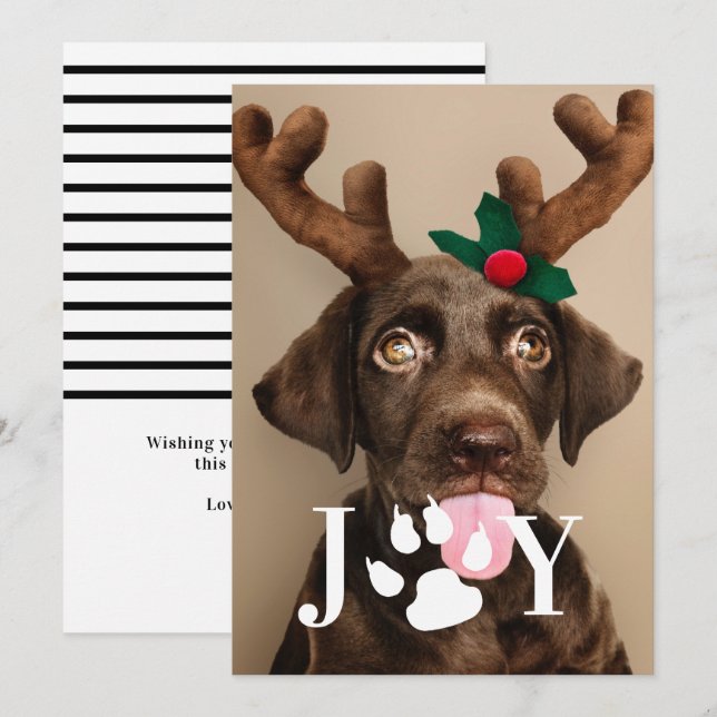 Joy Dog Paw Print Christmas Photo Card (Front/Back)