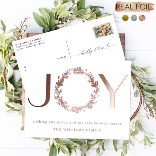 JOY Elegant and Simple Foil Holiday Postcard 