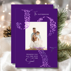Joy Elegant Christmas Floral Typography Photo Holiday Card