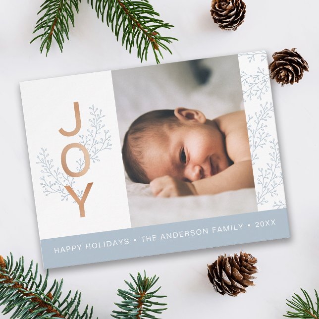 JOY | Elegant Foliage Baby Photo Holiday Postcard (Creator Uploaded)