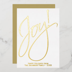 Joy Elegant Gold Script White Minimalist Christmas Foil Holiday Card