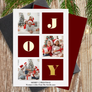 JOY Elegant Gold Snowflakes Modern Script Photo Foil Holiday Card