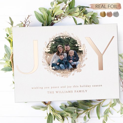Joy Elegant Photo Personalized Real Foil Holiday Card