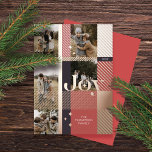 Joy Elegant Plaid 5 Family Photo Plaid Collage Foil Holiday Card<br><div class="desc">Spread the joy this holiday season with our elegant foil and plaid 5 photo collage holiday card. The design features "Joy" in bold elegant foil letters. The photo is placed within the plaid pattern design with the letter overlay. Personalize with family signature and year. Design by Moodthogy Papery.</div>