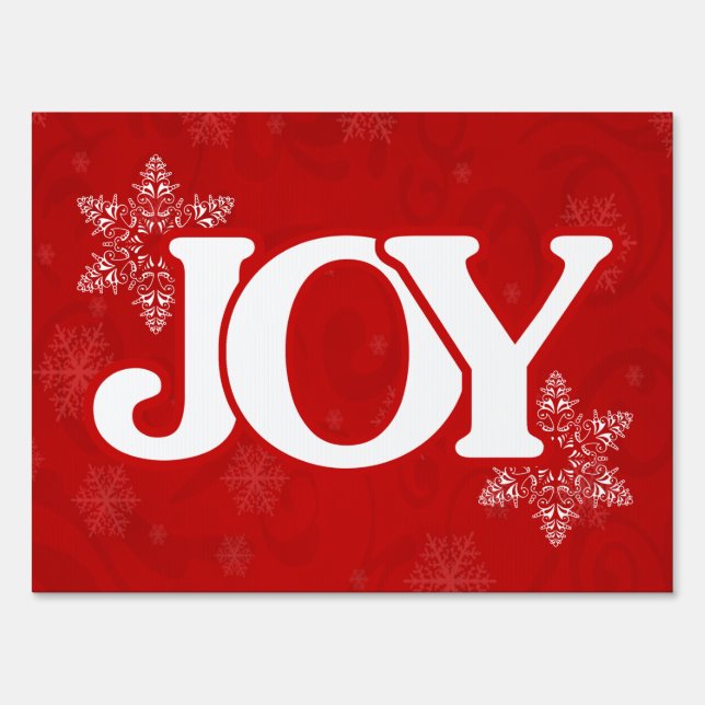 JOY Elegant Red Snowflake Pattern Christmas Yard Sign (Front)