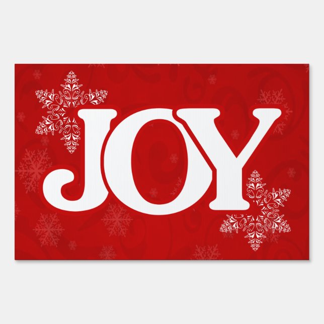 JOY Elegant Red Snowflake Pattern Christmas Yard Sign (Front)