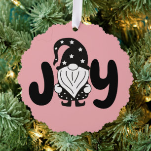 Joy Elegant Stylish Script Gnome Christmas Ornament Card