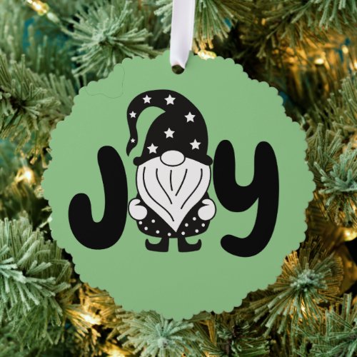 Joy  Elegant Stylish Script Gnome Christmas Ornament Card