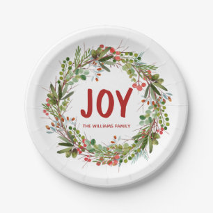 Joy-Elegant Wreath Personalized  Paper Plates