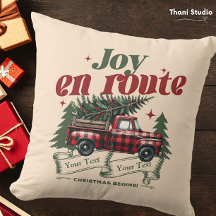 Joy en route Christmas Begins Truck & X-Mas Tree Throw Pillow