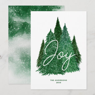 Joy Evergreen Christmas Winter Green Pine Tree Holiday Card