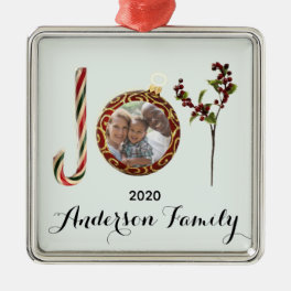 Joy family name and photo in Christmas ornament