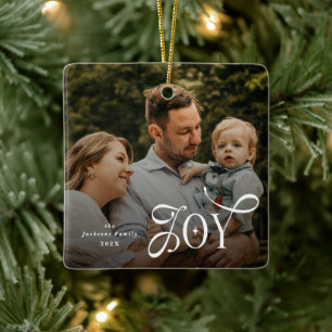 Joy Family Photo Christmas  Ceramic Ornament