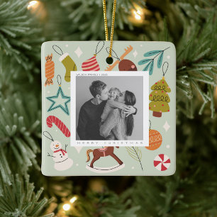 Joy Family Photo christmas holiday postcard Ceramic Ornament