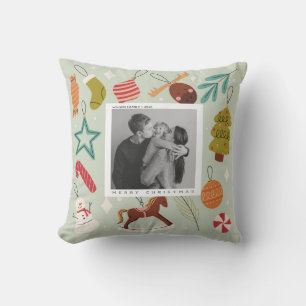Joy Family Photo christmas holiday postcard Throw Pillow
